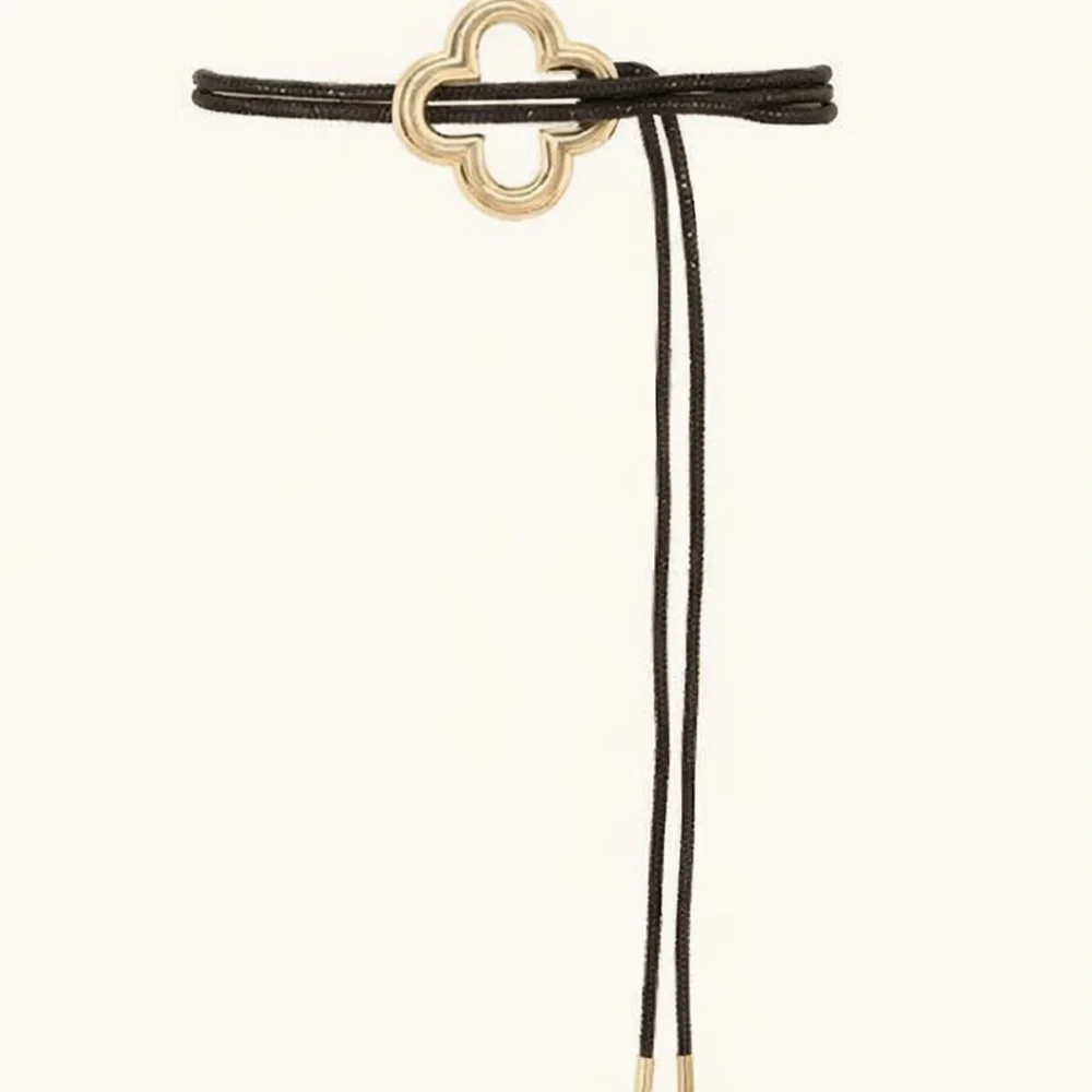 Clover Rhinestone Black Rope Belt